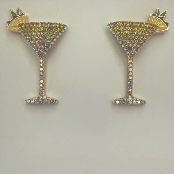 BAUBLEBAR New Rhinestone Dangle Martini Cocktail Earrings Pineapple Yellow Clear - Picture 5 of 7
